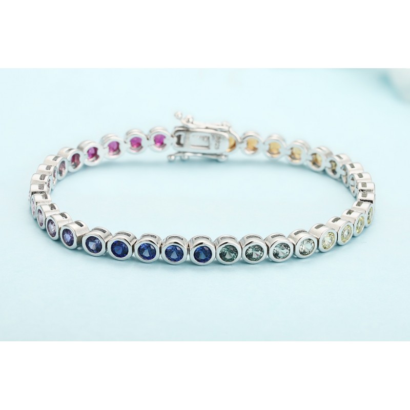 Ruif Jewelry Classic Design Round Shape S925 Silver 5.55ct Lab Grown Sapphire Bracelet Rainbow Color Gemstone Jewelry Ruif Jewelry Classic Design Round Shape S925 Silver 5.55ct Lab Grown Sapphire Bracelet Rainbow Color Gemstone Jewelry