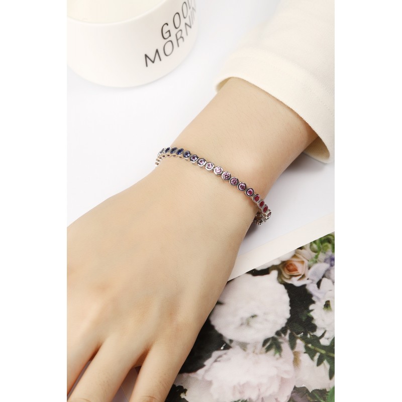 Ruif Jewelry Classic Design Round Shape S925 Silver 5.55ct Lab Grown Sapphire Bracelet Rainbow Color Gemstone Jewelry Ruif Jewelry Classic Design Round Shape S925 Silver 5.55ct Lab Grown Sapphire Bracelet Rainbow Color Gemstone Jewelry