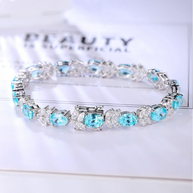 Ruif Jewelry Classic Design S925 Silver 14.603ct Lab Grown Sapphire And Paraiba Bracelet Gemstone Jewelry