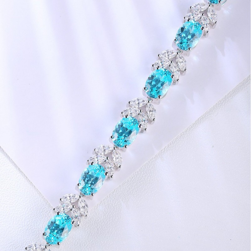 Ruif Jewelry Classic Design S925 Silver 14.603ct Lab Grown Sapphire And Paraiba Bracelet Gemstone Jewelry