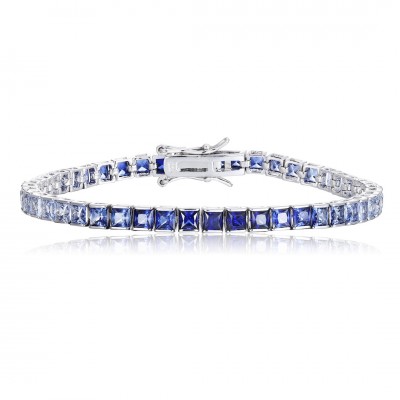 Ruif Jewelry Classic Design S925 Silver 9.1ct Lab Grown Sapphire Bracelet Gradient Blue  Color Princess Cut Gemstone Jewelry