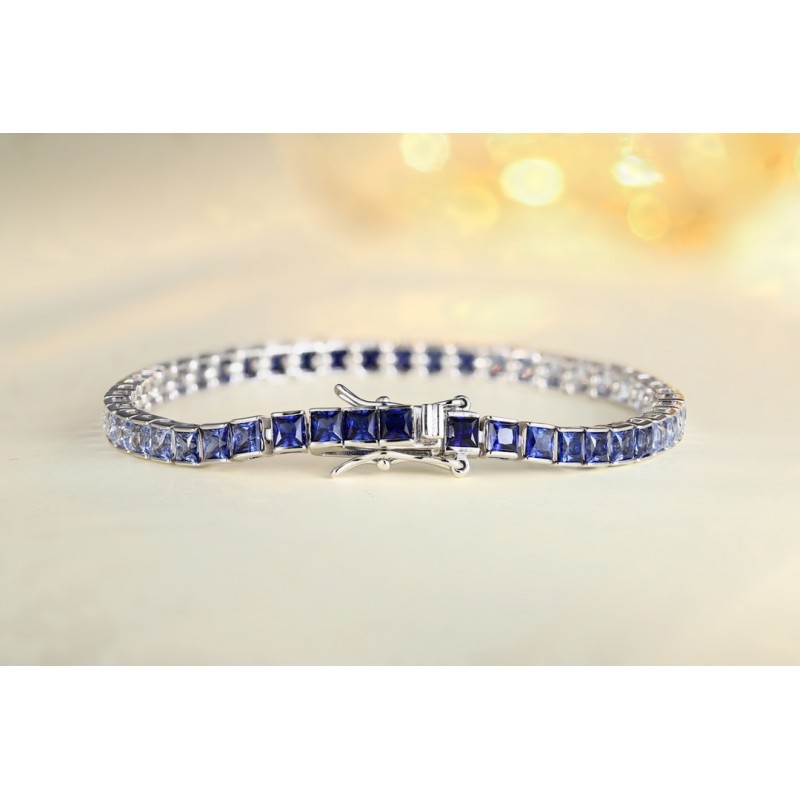 Ruif Jewelry Classic Design S925 Silver 9.1ct Lab Grown Sapphire Bracelet Gradient Blue Color Princess Cut Gemstone Jewelry Ruif Jewelry Classic Design S925 Silver 9.1ct Lab Grown Sapphire Bracelet Gradient Blue Color Princess Cut Gemstone Jewelry