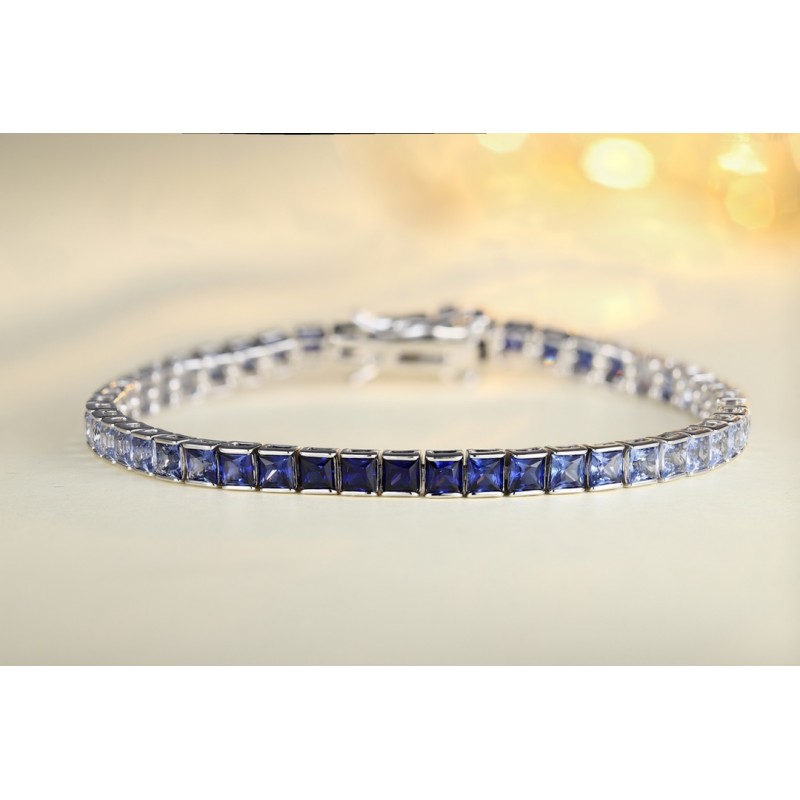 Ruif Jewelry Classic Design S925 Silver 9.1ct Lab Grown Sapphire Bracelet Gradient Blue Color Princess Cut Gemstone Jewelry Ruif Jewelry Classic Design S925 Silver 9.1ct Lab Grown Sapphire Bracelet Gradient Blue Color Princess Cut Gemstone Jewelry