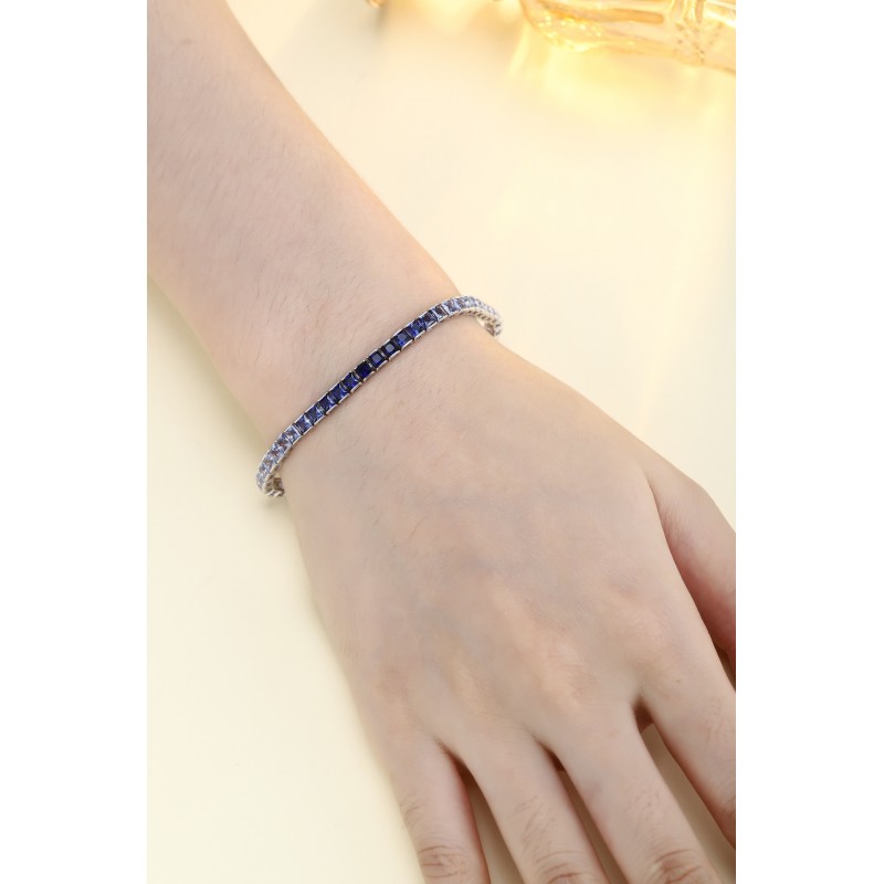 Ruif Jewelry Classic Design S925 Silver 9.1ct Lab Grown Sapphire Bracelet Gradient Blue Color Princess Cut Gemstone Jewelry Ruif Jewelry Classic Design S925 Silver 9.1ct Lab Grown Sapphire Bracelet Gradient Blue Color Princess Cut Gemstone Jewelry