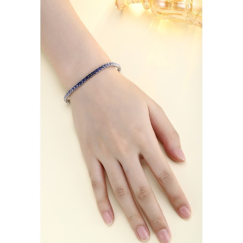 Ruif Jewelry Classic Design S925 Silver 9.1ct Lab Grown Sapphire Bracelet Gradient Blue Color Princess Cut Gemstone Jewelry Ruif Jewelry Classic Design S925 Silver 9.1ct Lab Grown Sapphire Bracelet Gradient Blue Color Princess Cut Gemstone Jewelry