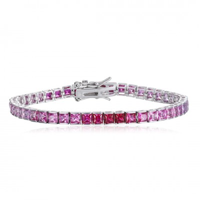 Ruif Jewelry Classic Design S925 Silver 9.5ct Lab Grown Sapphire Bracelet Gradient Pink  Color Princess Cut Gemstone Jewelry
