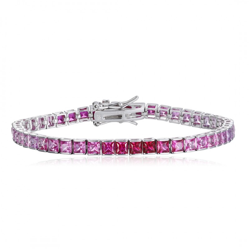 Ruif Jewelry Classic Design S925 Silver 9.5ct Lab Grown Sapphire Bracelet Gradient Pink Color Princess Cut Gemstone Jewelry Ruif Jewelry Classic Design S925 Silver 9.5ct Lab Grown Sapphire Bracelet Gradient Pink Color Princess Cut Gemstone Jewelry