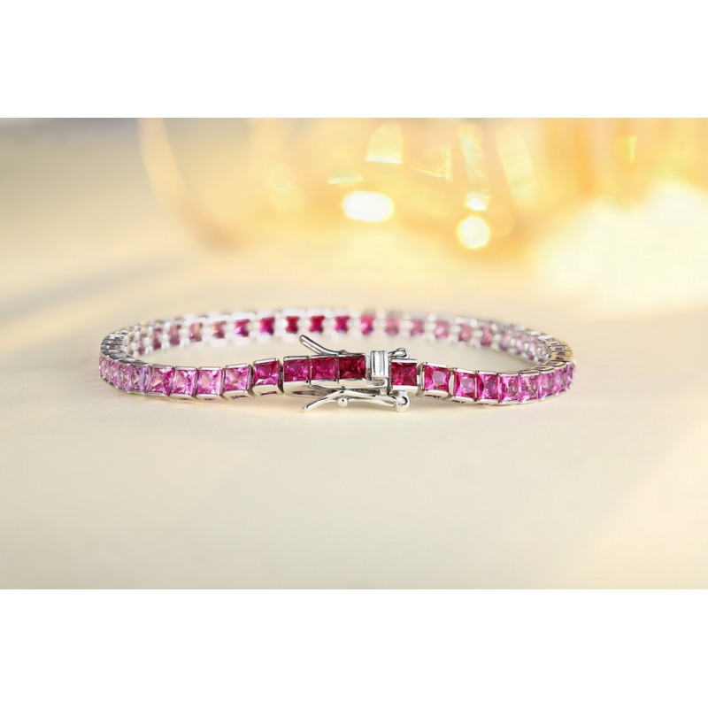 Ruif Jewelry Classic Design S925 Silver 9.5ct Lab Grown Sapphire Bracelet Gradient Pink Color Princess Cut Gemstone Jewelry Ruif Jewelry Classic Design S925 Silver 9.5ct Lab Grown Sapphire Bracelet Gradient Pink Color Princess Cut Gemstone Jewelry