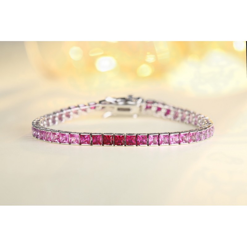 Ruif Jewelry Classic Design S925 Silver 9.5ct Lab Grown Sapphire Bracelet Gradient Pink Color Princess Cut Gemstone Jewelry Ruif Jewelry Classic Design S925 Silver 9.5ct Lab Grown Sapphire Bracelet Gradient Pink Color Princess Cut Gemstone Jewelry