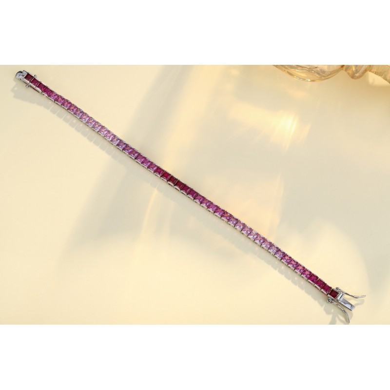 Ruif Jewelry Classic Design S925 Silver 9.5ct Lab Grown Sapphire Bracelet Gradient Pink Color Princess Cut Gemstone Jewelry Ruif Jewelry Classic Design S925 Silver 9.5ct Lab Grown Sapphire Bracelet Gradient Pink Color Princess Cut Gemstone Jewelry