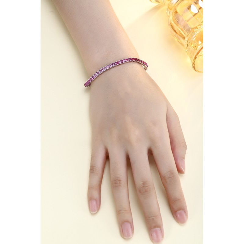 Ruif Jewelry Classic Design S925 Silver 9.5ct Lab Grown Sapphire Bracelet Gradient Pink Color Princess Cut Gemstone Jewelry Ruif Jewelry Classic Design S925 Silver 9.5ct Lab Grown Sapphire Bracelet Gradient Pink Color Princess Cut Gemstone Jewelry