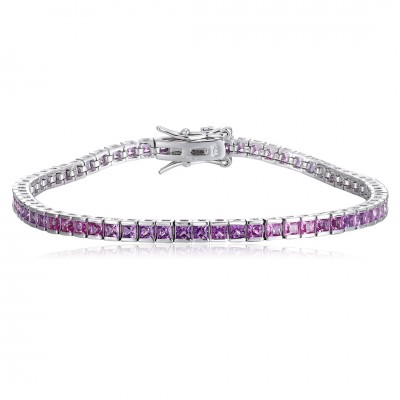 Ruif Jewelry Classic Design S925 Silver 4.32ct Lab Grown Sapphire Bracelet Gradient Purple Color Princess Cut Gemstone Jewelry