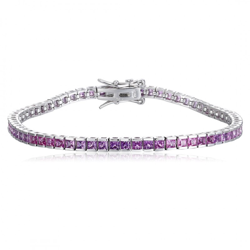 Ruif Jewelry Classic Design S925 Silver 4.32ct Lab Grown Sapphire Bracelet Gradient Purple Color Princess Cut Gemstone Jewelry