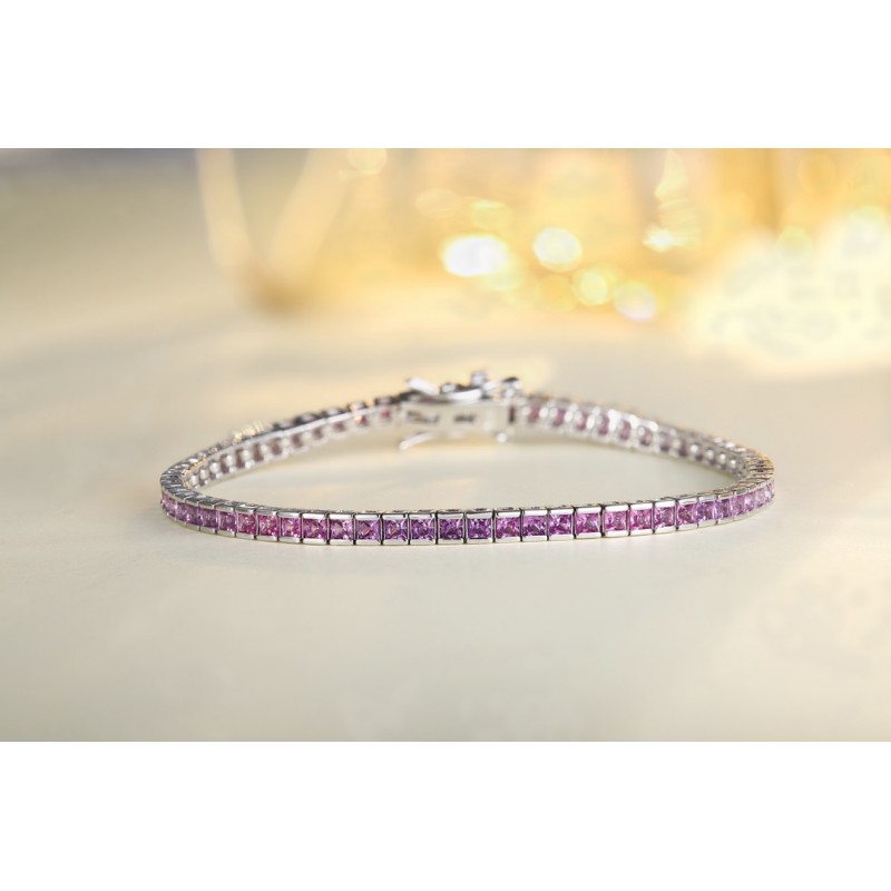 Ruif Jewelry Classic Design S925 Silver 4.32ct Lab Grown Sapphire Bracelet Gradient Purple Color Princess Cut Gemstone Jewelry