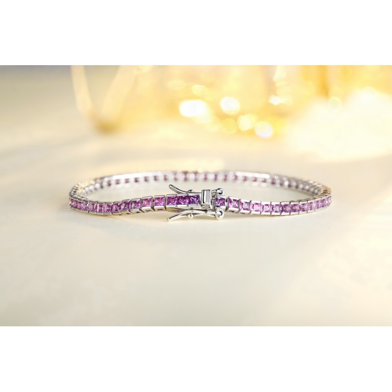 Ruif Jewelry Classic Design S925 Silver 4.32ct Lab Grown Sapphire Bracelet Gradient Purple Color Princess Cut Gemstone Jewelry