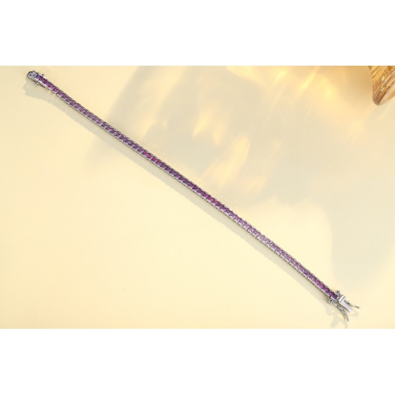 Ruif Jewelry Classic Design S925 Silver 4.32ct Lab Grown Sapphire Bracelet Gradient Purple Color Princess Cut Gemstone Jewelry