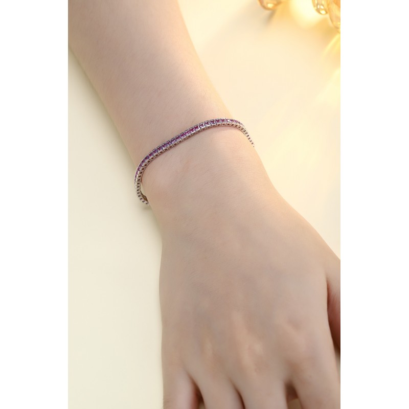Ruif Jewelry Classic Design S925 Silver 4.32ct Lab Grown Sapphire Bracelet Gradient Purple Color Princess Cut Gemstone Jewelry
