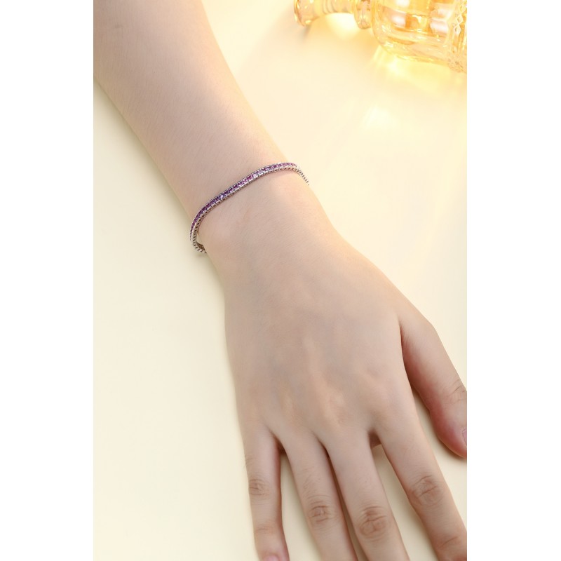Ruif Jewelry Classic Design S925 Silver 4.32ct Lab Grown Sapphire Bracelet Gradient Purple Color Princess Cut Gemstone Jewelry