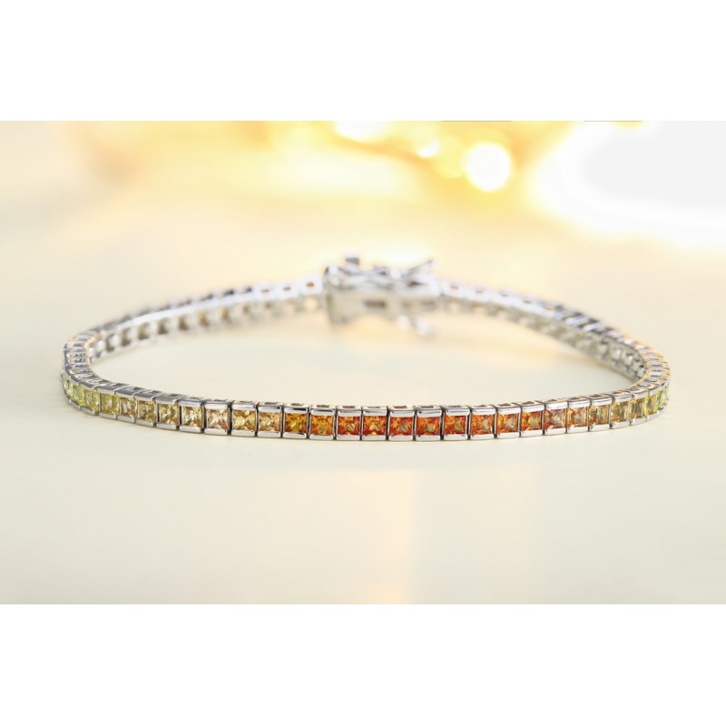Ruif Jewelry Classic Design S925 Silver 4.32ct Lab Grown Sapphire Bracelet Gradient Yellow Color Princess Cut Gemstone Jewelry Ruif Jewelry Classic Design S925 Silver 4.32ct Lab Grown Sapphire Bracelet Gradient Yellow Color Princess Cut Gemstone Jewelry