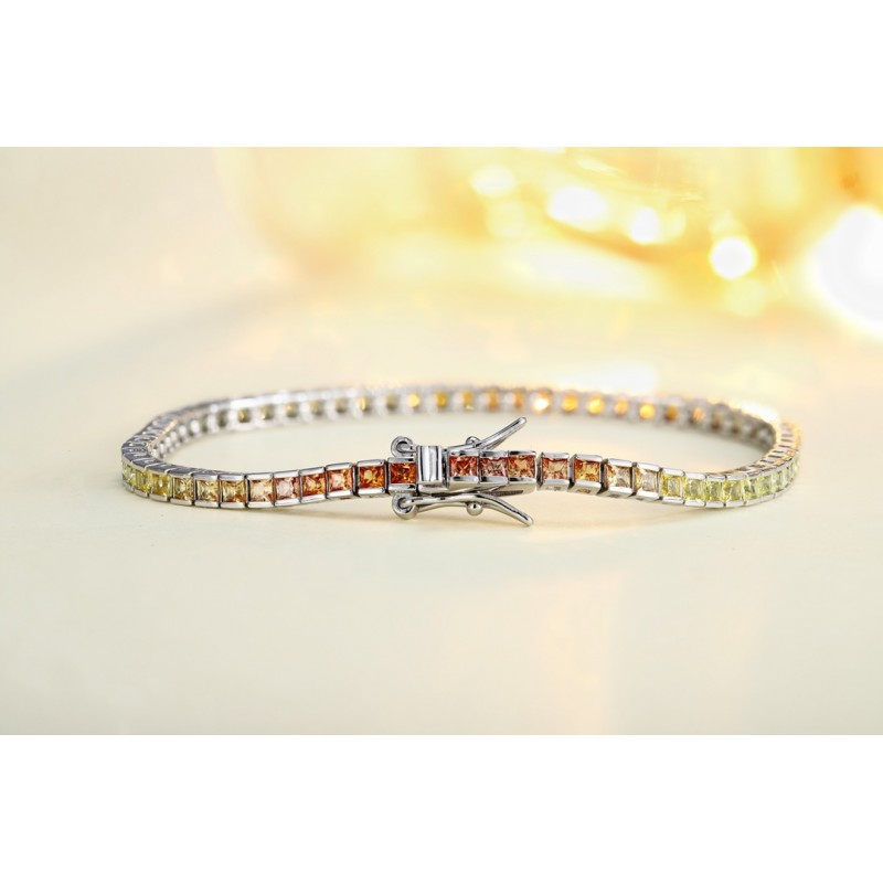 Ruif Jewelry Classic Design S925 Silver 4.32ct Lab Grown Sapphire Bracelet Gradient Yellow Color Princess Cut Gemstone Jewelry Ruif Jewelry Classic Design S925 Silver 4.32ct Lab Grown Sapphire Bracelet Gradient Yellow Color Princess Cut Gemstone Jewelry