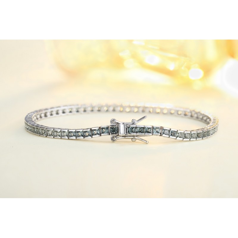 Ruif Jewelry Classic Design S925 Silver 4.32ct Lab Grown Sapphire Bracelet Gradient Green Color Princess Cut Gemstone Jewelry Ruif Jewelry Classic Design S925 Silver 4.32ct Lab Grown Sapphire Bracelet Gradient Green Color Princess Cut Gemstone Jewelry