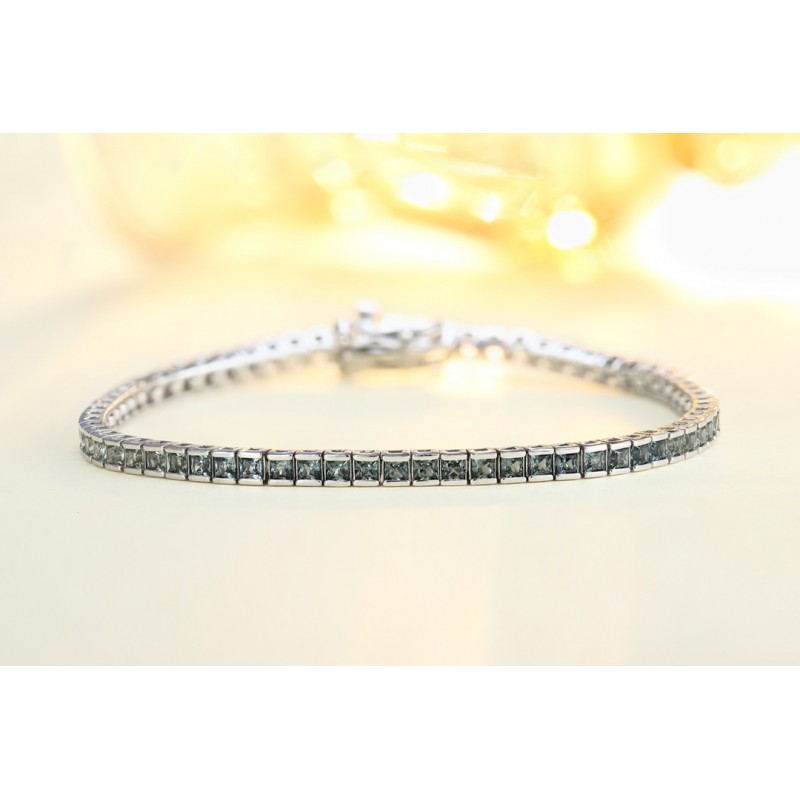 Ruif Jewelry Classic Design S925 Silver 4.32ct Lab Grown Sapphire Bracelet Gradient Green Color Princess Cut Gemstone Jewelry Ruif Jewelry Classic Design S925 Silver 4.32ct Lab Grown Sapphire Bracelet Gradient Green Color Princess Cut Gemstone Jewelry