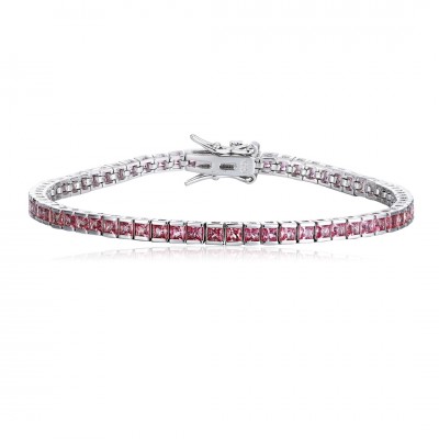 Ruif Jewelry Classic Design S925 Silver 4.32ct Lab Grown Sapphire Bracelet Gradient Papalacha Color Princess Cut Gemstone Jewelry
