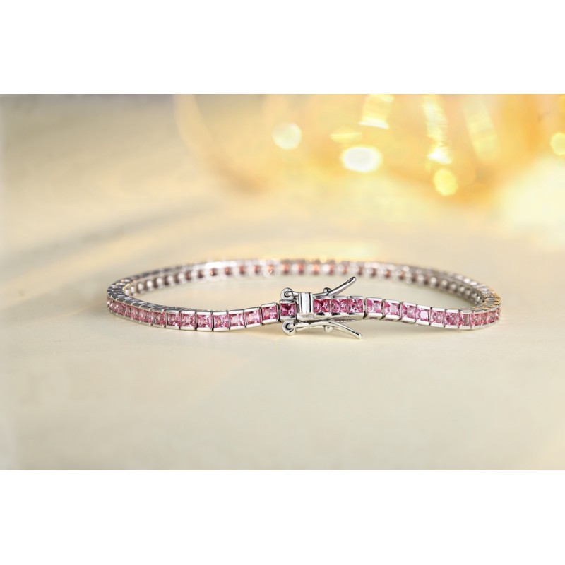 Ruif Jewelry Classic Design S925 Silver 4.32ct Lab Grown Sapphire Bracelet Gradient Papalacha Color Princess Cut Gemstone Jewelry