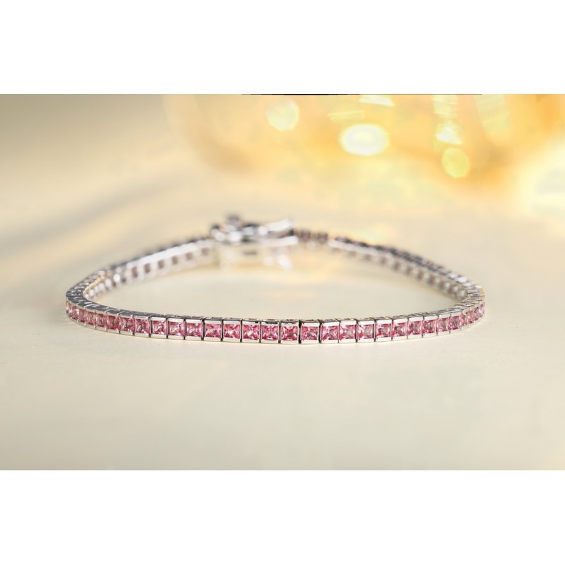 Ruif Jewelry Classic Design S925 Silver 4.32ct Lab Grown Sapphire Bracelet Gradient Papalacha Color Princess Cut Gemstone Jewelry