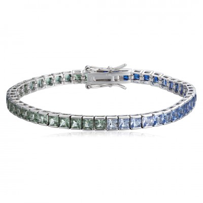 Ruif Jewelry Classic Design S925 Silver 8.65ct Lab Grown Sapphire Bracelet Gradient Green/Blue Color Princess Cut Gemstone Jewelry