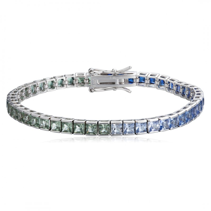 Ruif Jewelry Classic Design S925 Silver 8.65ct Lab Grown Sapphire Bracelet Gradient Green/Blue Color Princess Cut Gemstone Jewelry Ruif Jewelry Classic Design S925 Silver 8.65ct Lab Grown Sapphire Bracelet Gradient Green/Blue Color Princess Cut Gemstone Jewelry