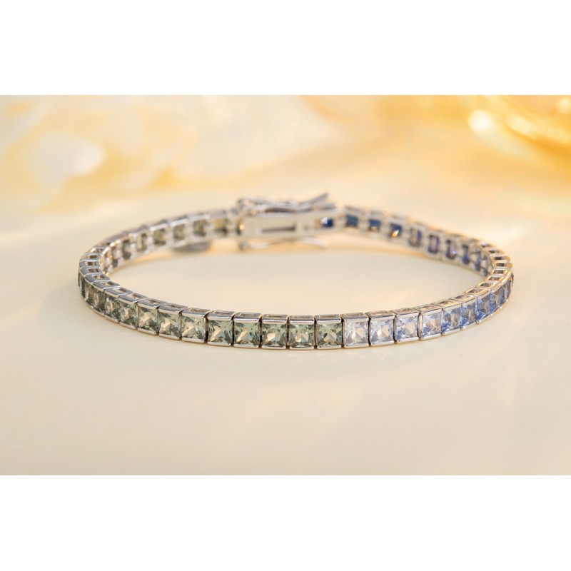 Ruif Jewelry Classic Design S925 Silver 8.65ct Lab Grown Sapphire Bracelet Gradient Green/Blue Color Princess Cut Gemstone Jewelry Ruif Jewelry Classic Design S925 Silver 8.65ct Lab Grown Sapphire Bracelet Gradient Green/Blue Color Princess Cut Gemstone Jewelry
