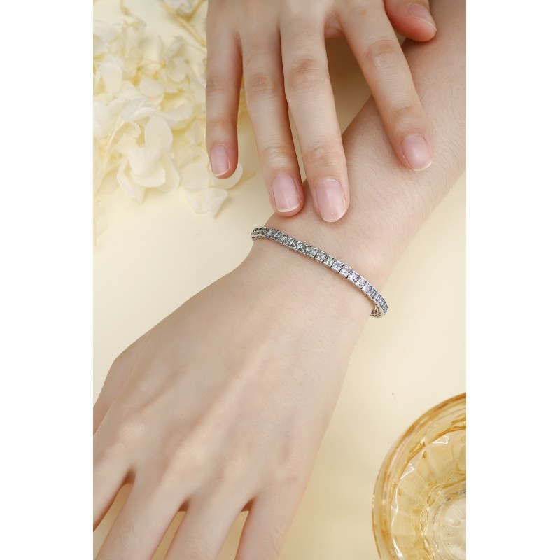 Ruif Jewelry Classic Design S925 Silver 8.65ct Lab Grown Sapphire Bracelet Gradient Green/Blue Color Princess Cut Gemstone Jewelry Ruif Jewelry Classic Design S925 Silver 8.65ct Lab Grown Sapphire Bracelet Gradient Green/Blue Color Princess Cut Gemstone Jewelry