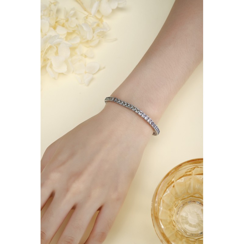 Ruif Jewelry Classic Design S925 Silver 8.65ct Lab Grown Sapphire Bracelet Gradient Green/Blue Color Princess Cut Gemstone Jewelry Ruif Jewelry Classic Design S925 Silver 8.65ct Lab Grown Sapphire Bracelet Gradient Green/Blue Color Princess Cut Gemstone Jewelry