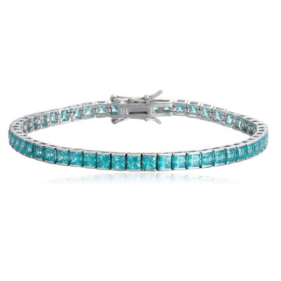 Ruif Jewelry Classic Design S925 Silver 16.1ct Lab Grown Sapphire Bracelet Gradient Paraiba Color Princess Cut Gemstone Jewelry