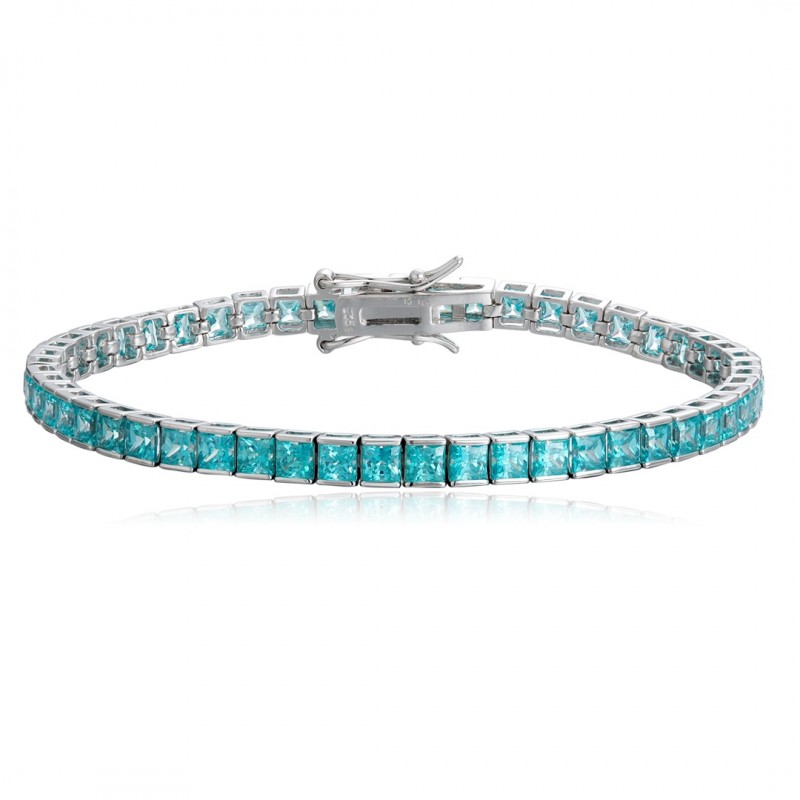 Ruif Jewelry Classic Design S925 Silver 16.1ct Lab Grown Sapphire Bracelet Gradient Paraiba Color Princess Cut Gemstone Jewelry Ruif Jewelry Classic Design S925 Silver 16.1ct Lab Grown Sapphire Bracelet Gradient Paraiba Color Princess Cut Gemstone Jewelry