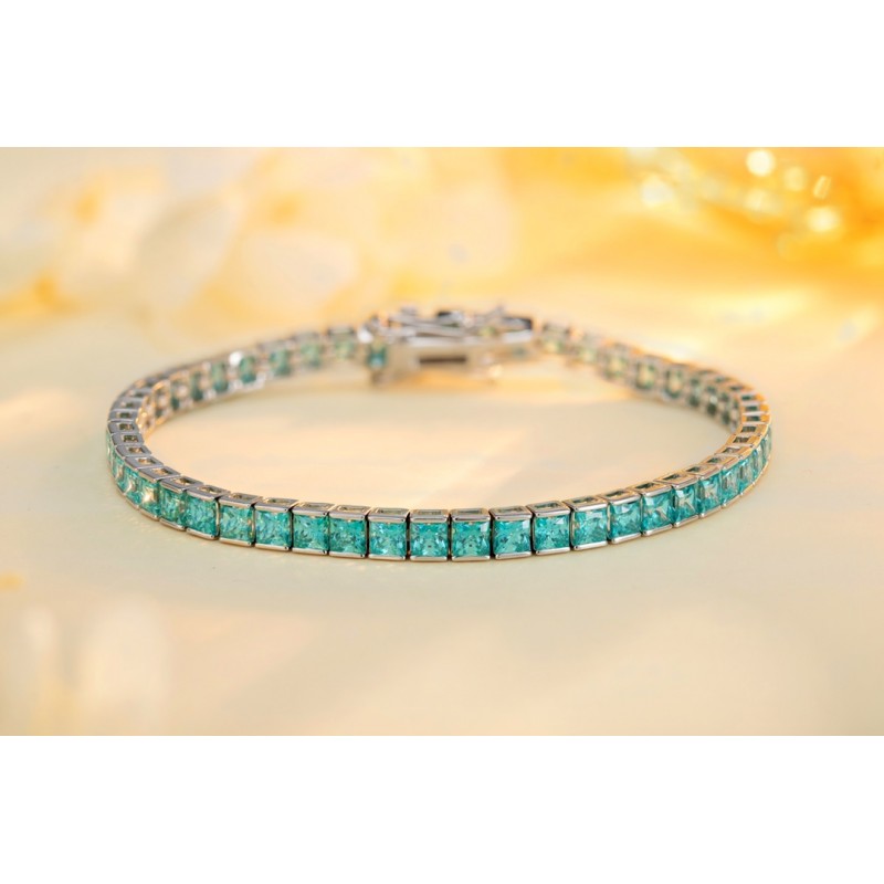 Ruif Jewelry Classic Design S925 Silver 16.1ct Lab Grown Sapphire Bracelet Gradient Paraiba Color Princess Cut Gemstone Jewelry Ruif Jewelry Classic Design S925 Silver 16.1ct Lab Grown Sapphire Bracelet Gradient Paraiba Color Princess Cut Gemstone Jewelry