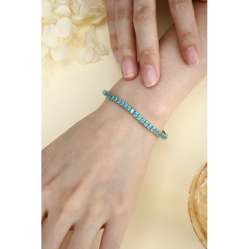 Ruif Jewelry Classic Design S925 Silver 16.1ct Lab Grown Sapphire Bracelet Gradient Paraiba Color Princess Cut Gemstone Jewelry Ruif Jewelry Classic Design S925 Silver 16.1ct Lab Grown Sapphire Bracelet Gradient Paraiba Color Princess Cut Gemstone Jewelry