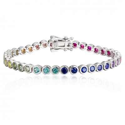 Ruif Jewelry Classic Design S925 Silver 5.55ct Lab Grown Sapphire Bracelet Rainbow Color  Gemstone Jewelry
