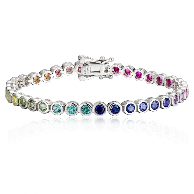 Ruif Jewelry Classic Design S925 Silver 5.55ct Lab Grown Sapphire Bracelet Rainbow Color  Gemstone Jewelry