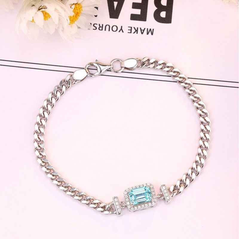 Ruif Jewelry Classic Design S925 Silver 1.51ct Lab Grown Paraiba Sapphire Bracelet Gemstone Jewelry Wedding Party Ruif Jewelry Classic Design S925 Silver 1.51ct Lab Grown Paraiba Sapphire Bracelet Gemstone Jewelry Wedding Party