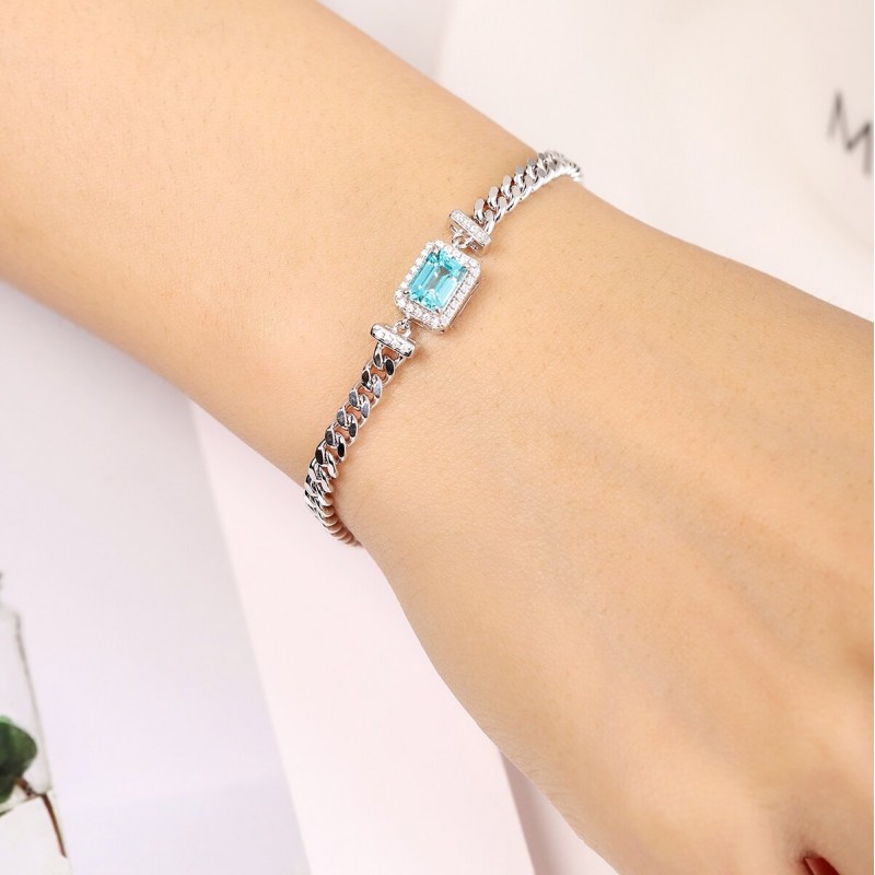 Ruif Jewelry Classic Design S925 Silver 1.51ct Lab Grown Paraiba Sapphire Bracelet Gemstone Jewelry Wedding Party Ruif Jewelry Classic Design S925 Silver 1.51ct Lab Grown Paraiba Sapphire Bracelet Gemstone Jewelry Wedding Party