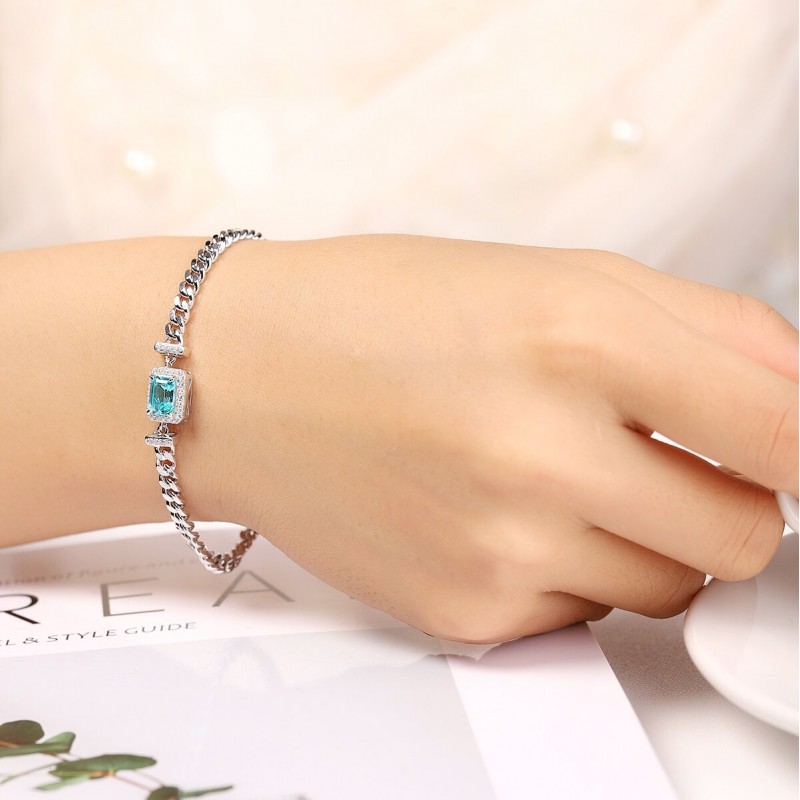 Ruif Jewelry Classic Design S925 Silver 1.51ct Lab Grown Paraiba Sapphire Bracelet Gemstone Jewelry Wedding Party Ruif Jewelry Classic Design S925 Silver 1.51ct Lab Grown Paraiba Sapphire Bracelet Gemstone Jewelry Wedding Party