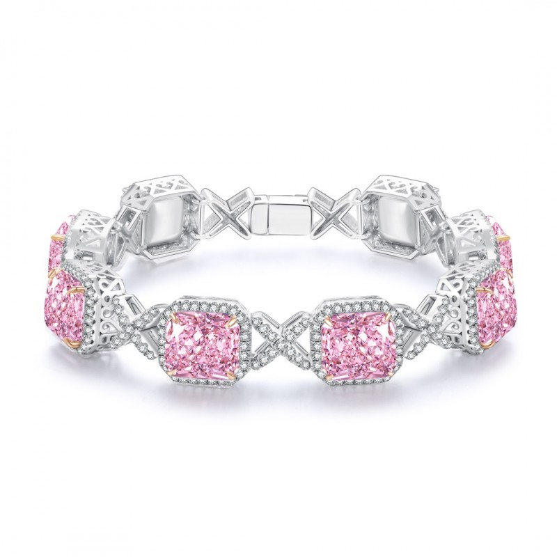 Ruif Jewelry Classic Design S925 Silver 4ctx8pcs Radiant Cut Pink Simulated Diamond Bracelet Wedding Bands