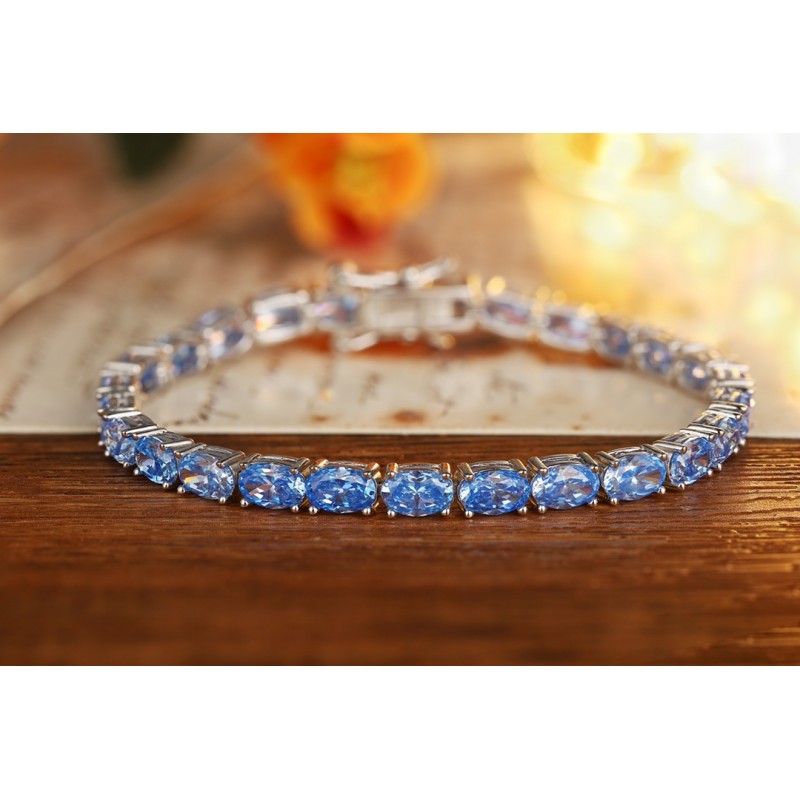 Ruif Jewelry Classic Design S925 Silver Blue Color Simulated Diamond Bracelet Wedding Bands