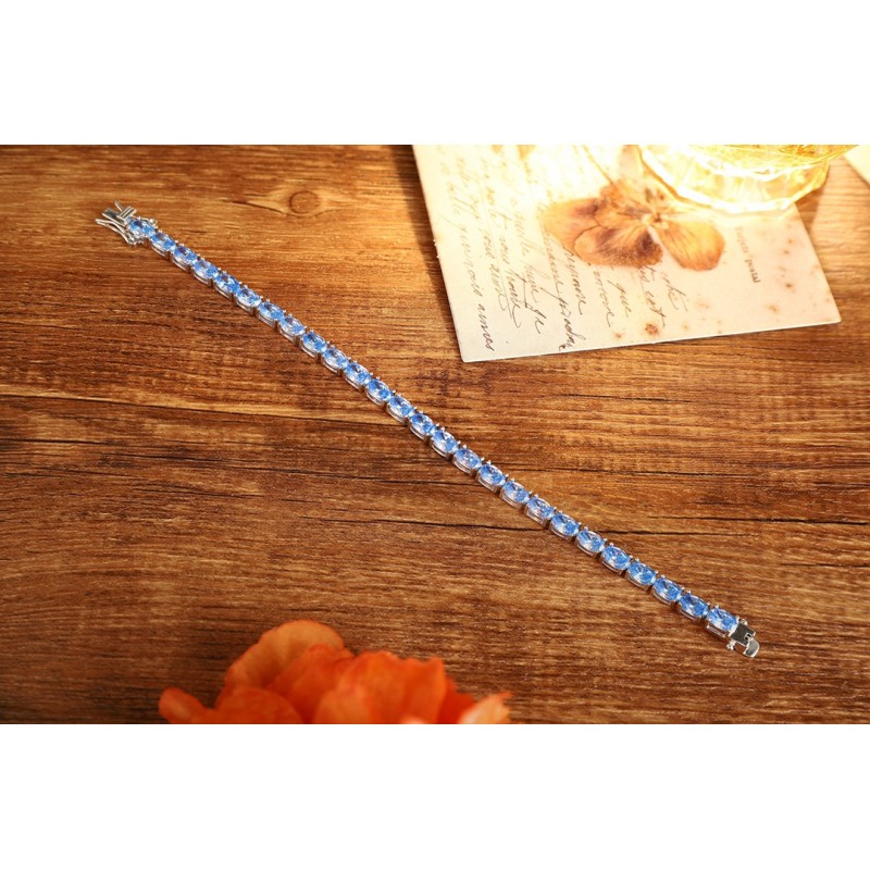 Ruif Jewelry Classic Design S925 Silver Blue Color Simulated Diamond Bracelet Wedding Bands