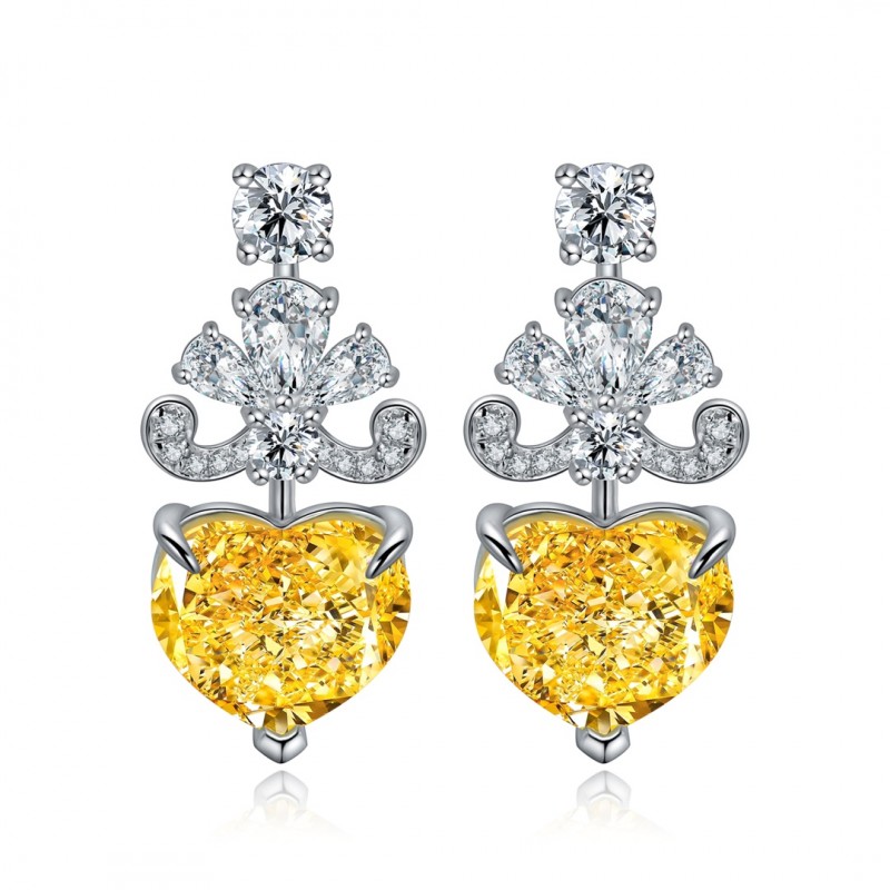 Ruif Jewelry Classic Design S925 Silver 3.0ctx2pcs Yellow Color Simulated Diamond Earrings Cubic Zircon Earrings Gemstone Jewelry