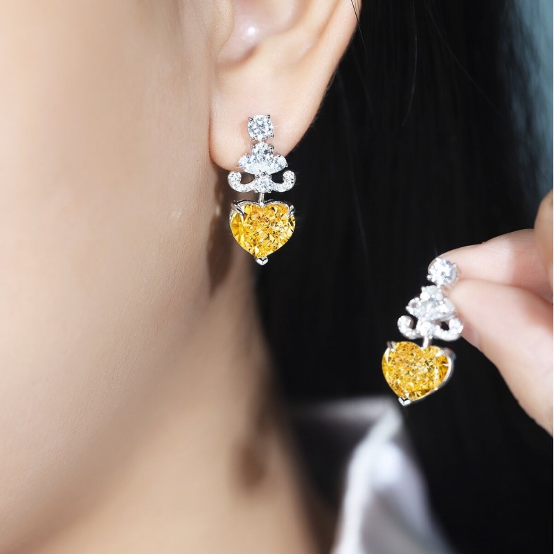 Ruif Jewelry Classic Design S925 Silver 3.0ctx2pcs Yellow Color Simulated Diamond Earrings Cubic Zircon Earrings Gemstone Jewelry