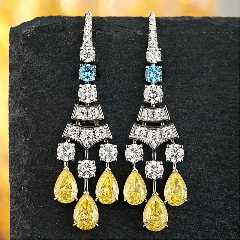 Ruif Jewelry Classic Design S925 Silver 9.16ct Yellow Cubic Zircon Earrings Gemstone Jewelry