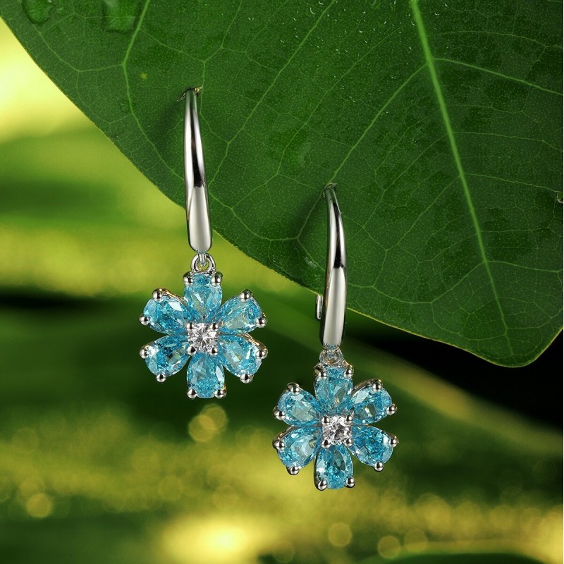 Ruif Jewelry Classic Design S925 Silver 3.588ct Pink Cubic Zircon Earrings Blue Diamond Gemstone Jewelry